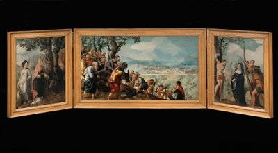 Triptych with The Entry of Christ into Jerusalem, Saints, and Patrons of the Van Lokhorst Family on the Outside of the Wings by Jan van Scorel